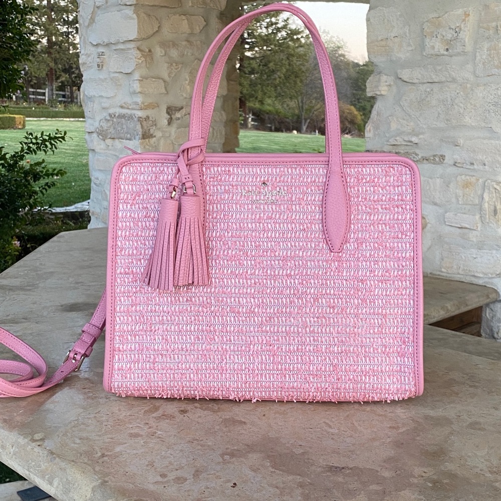 NWT Kate Spade Top zip tweed Satchel&wallet pink - Picture 3 of 12